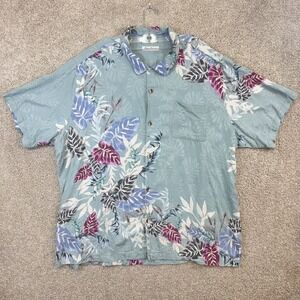 Tommy Bahama Silk Shirt Mens XXXL Green Tropical Floral Short Sleeve Button Up